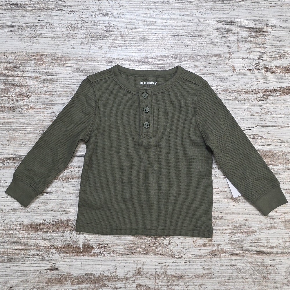 Old Navy Kids Long Sleeve Henley - Olive 12-18 Months